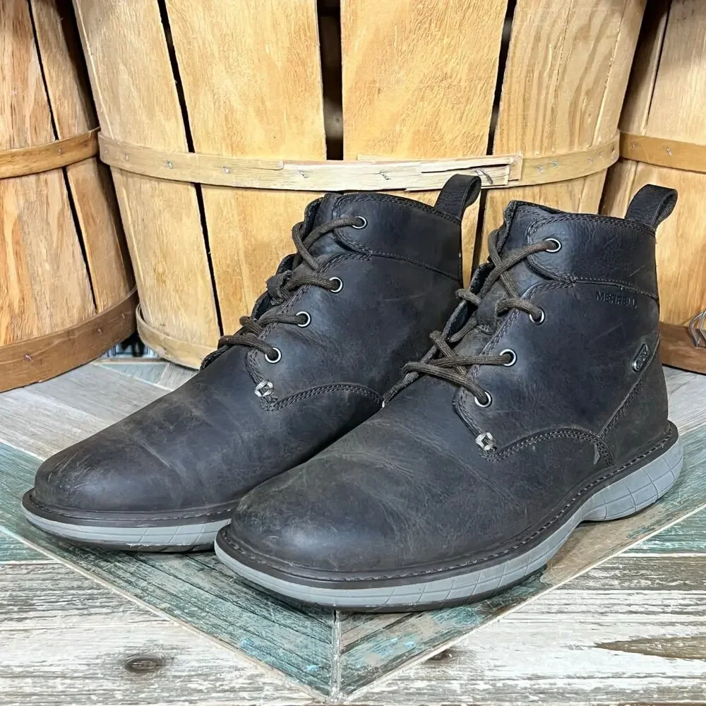 Merrell World Vue Brown Leather Waterproof Plain Toe Chukka Boots Mens Size 8